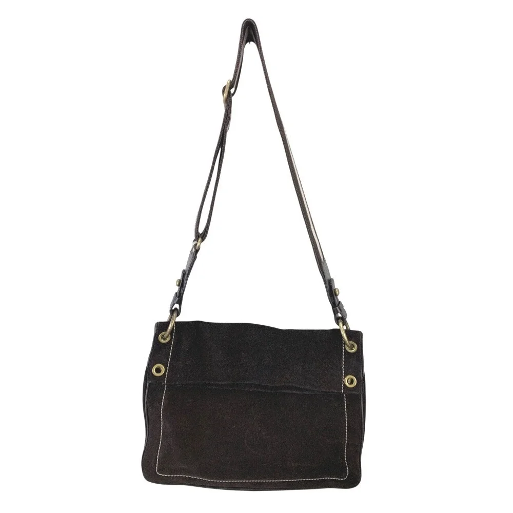 Bally Trensa Foldover Suede Shoulder Bag Womens OS Brown Italy Vintage Leather